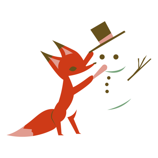 Christmas flat fox and snowman PNG Design