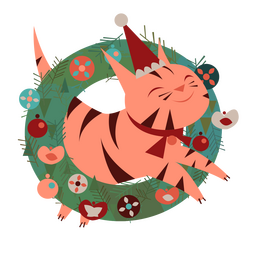 Christmas Cat with Wreath PNG Design
