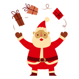 Papá Noel haciendo malabares con regalos