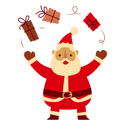 Weihnachtsmann, der Geschenke jongliert