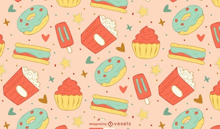 Sweet food and snacks pattern design