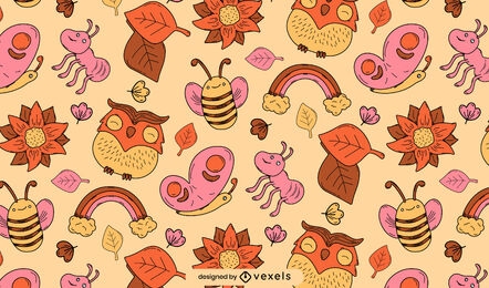Cute insects and nature elements pattern design