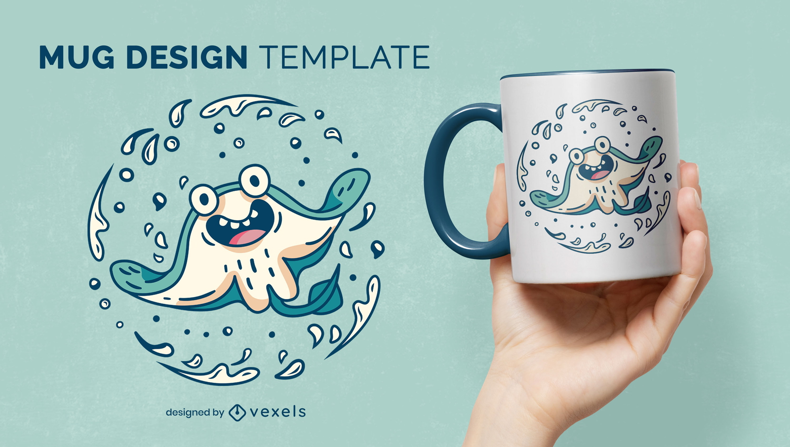 Stingray sea animal cartoon mug design