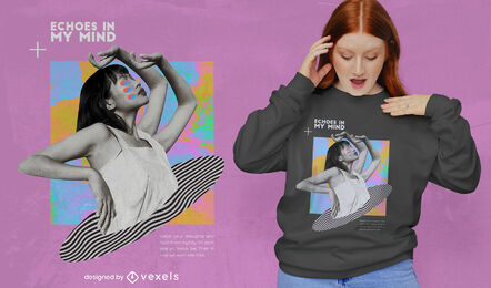 Psychedelische Formen Collage Mädchen PSD T-Shirt Design