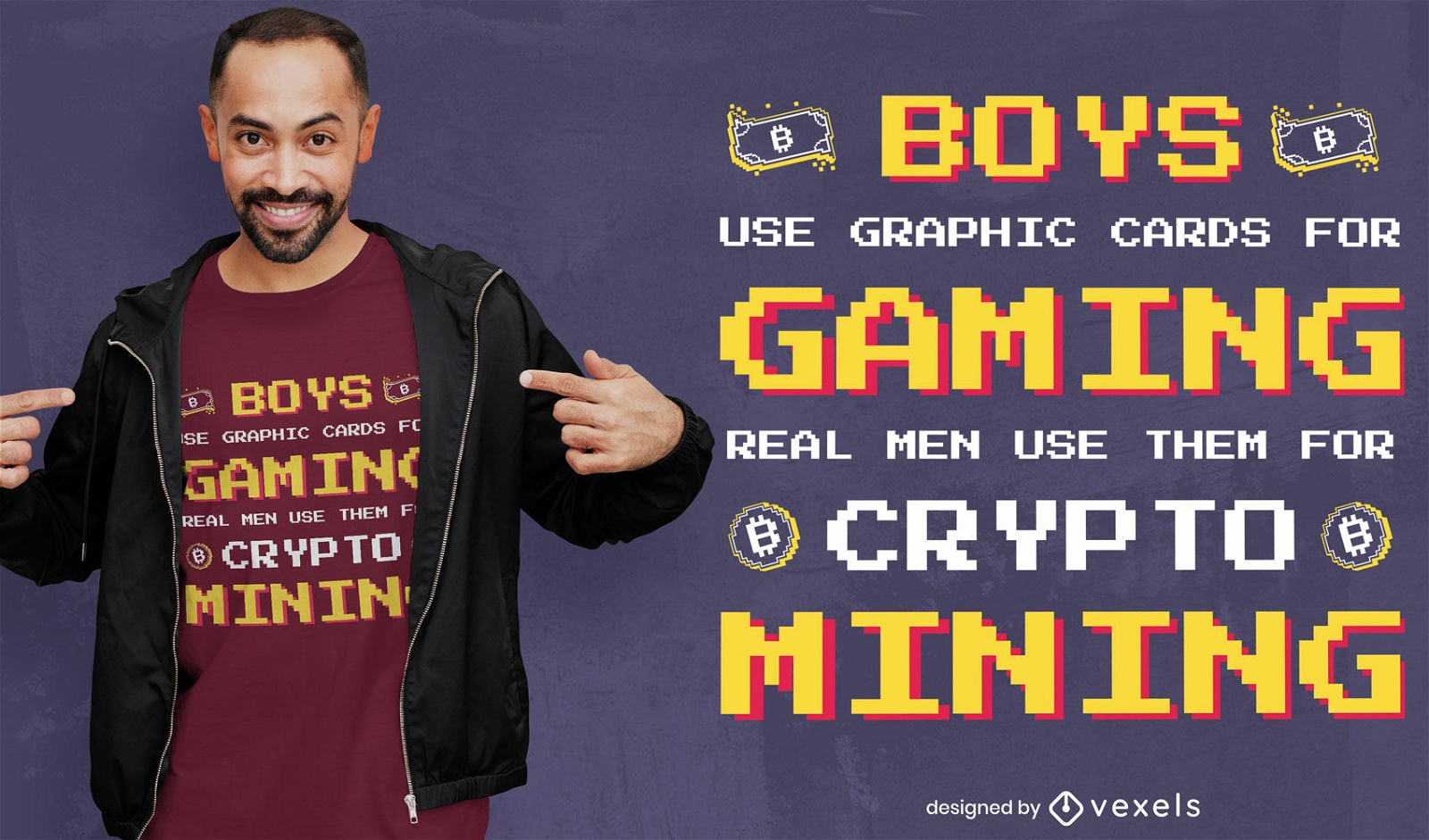 Design de camiseta de mineração de criptografia para jogos