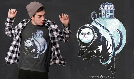 Genial diseño de camiseta de gato astronauta
