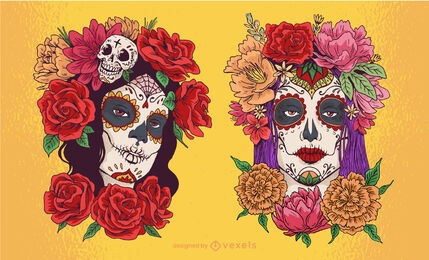 Ilustración floral del día de la mujer muerta.