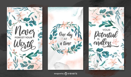 Watercolor floral and leaves instagram story template