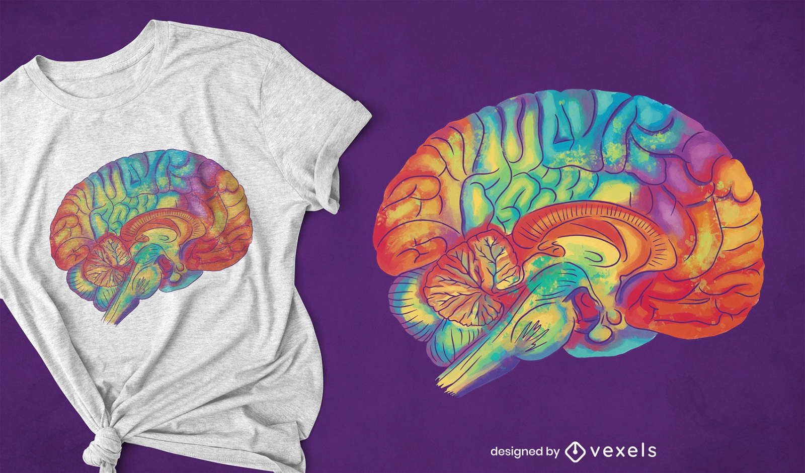 Design legal de camisetas cerebrais em aquarela