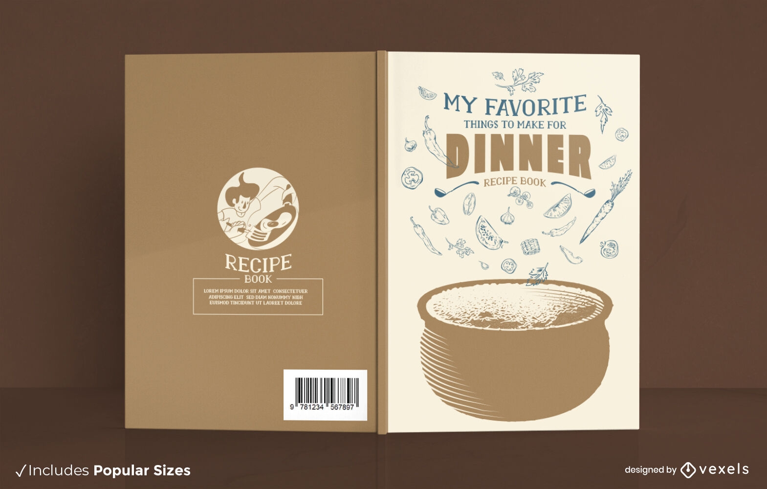 Design da capa do livro de receitas de comida de jantar