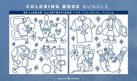 Páginas de design de livro para colorir de esporte de boliche