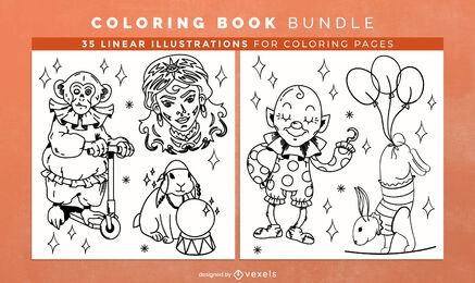Circus performers coloring book design pages