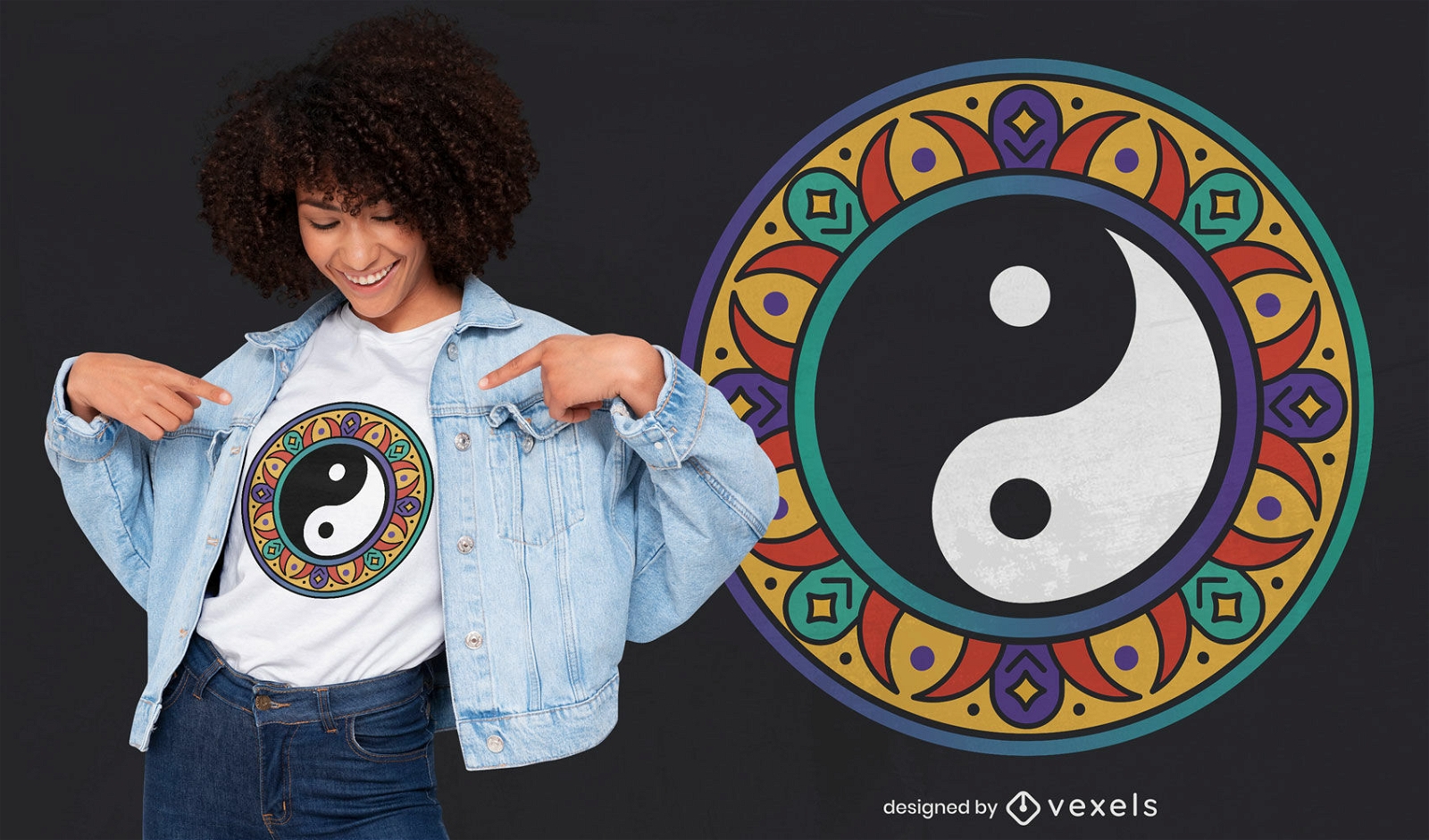 Hermoso diseño de camiseta mandala yin yang