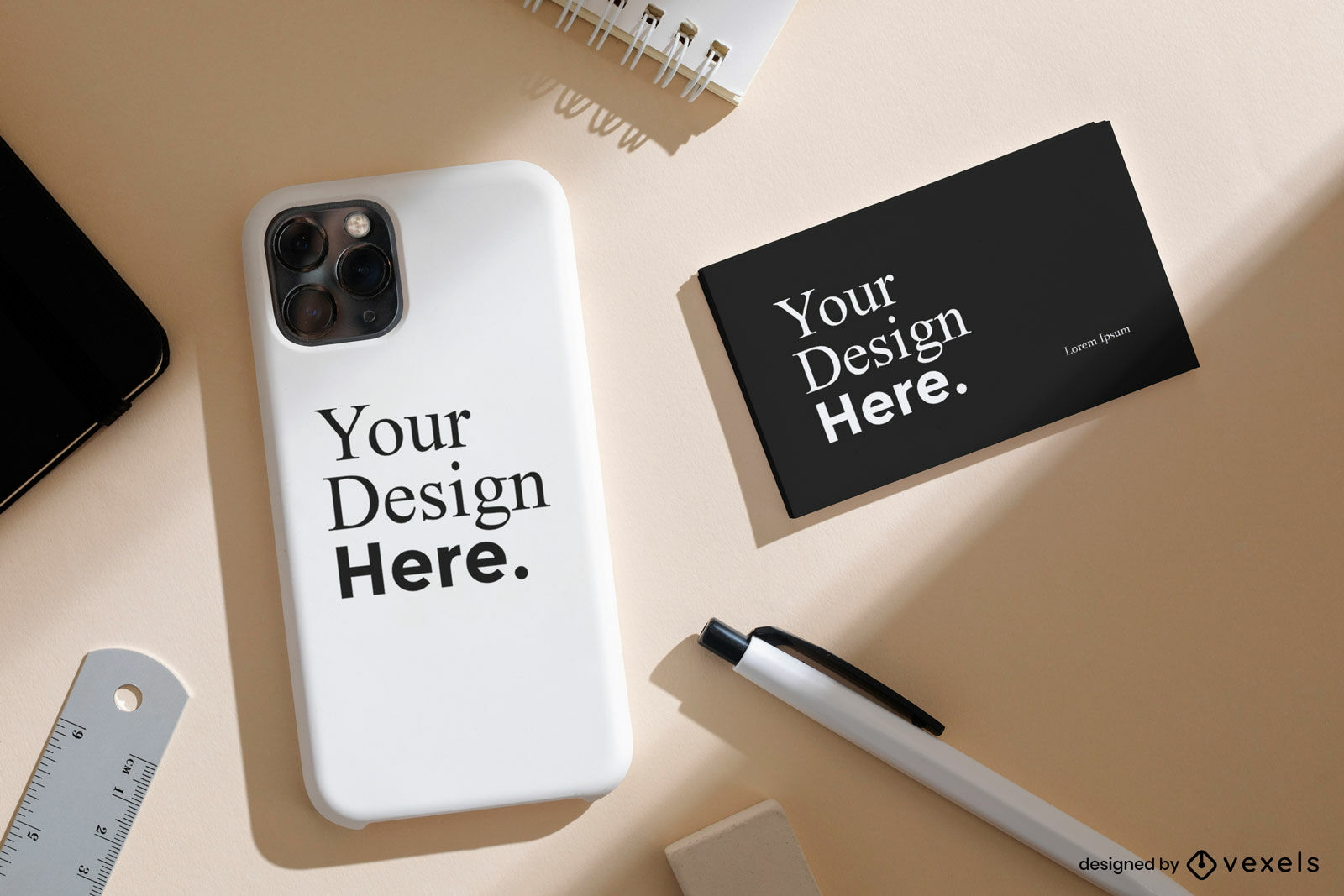 Phone case and business card branding mockup