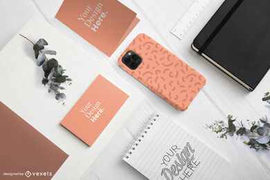 Branding composition in white table mockup