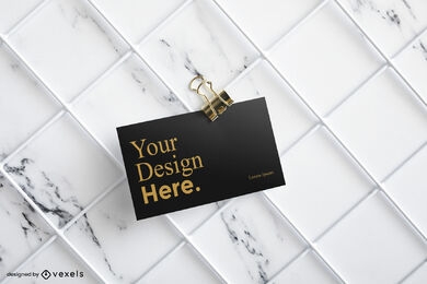 Black business card mockup with marble background