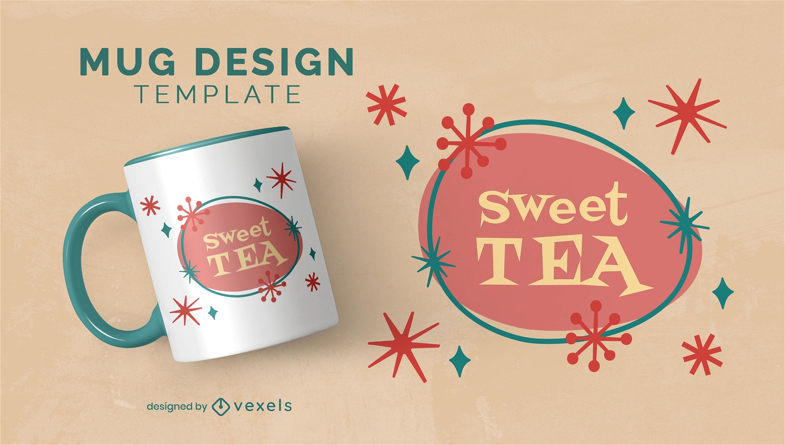 Design de caneca de chá doce retrô