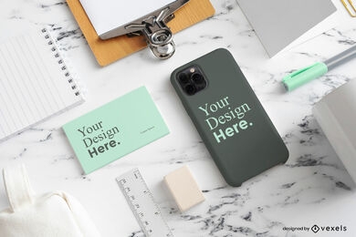Office business card phone case mockup
