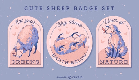 Cute sheep badge illustrations set