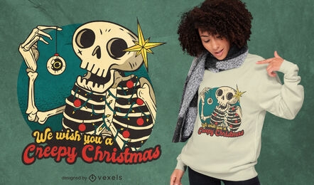 Camiseta esqueleto navidad dibujos animados deisgn