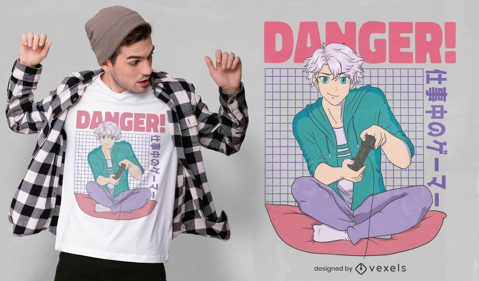 Diseño de camiseta cool gamer anime boy