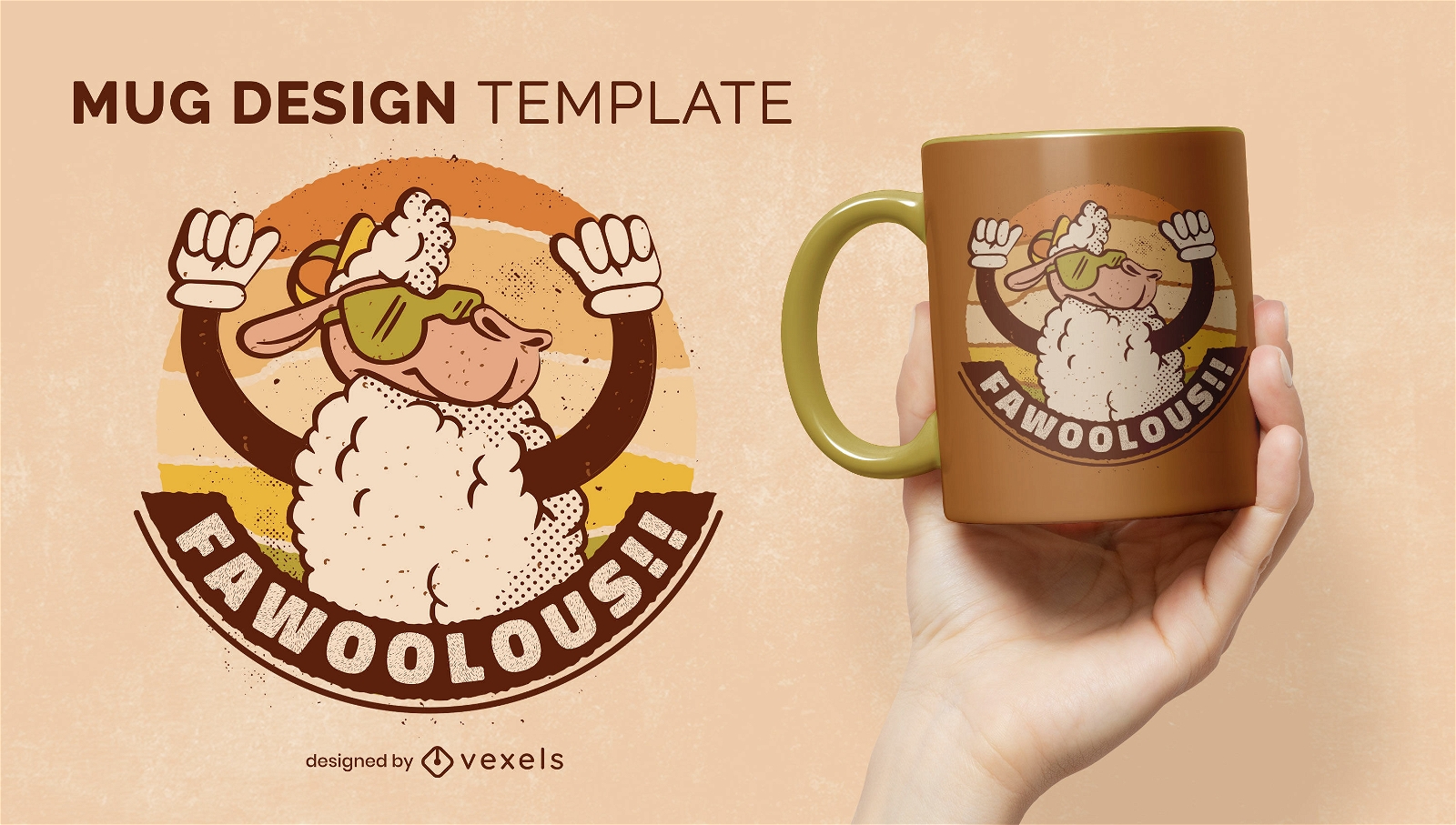 Retro sheep cartoon mug design