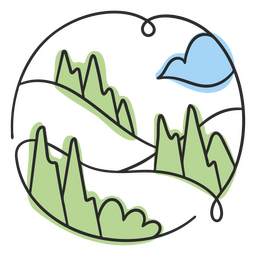 Doodle de colinas e árvores de paisagens naturais Transparent PNG