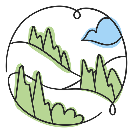 Nature scenery hills and trees doodle PNG Design