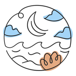 Naturaleza paisaje océano y la luna doodle Diseño PNG