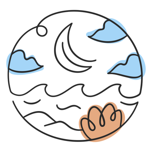 Nature scenery  ocean and the moon doodle PNG Design