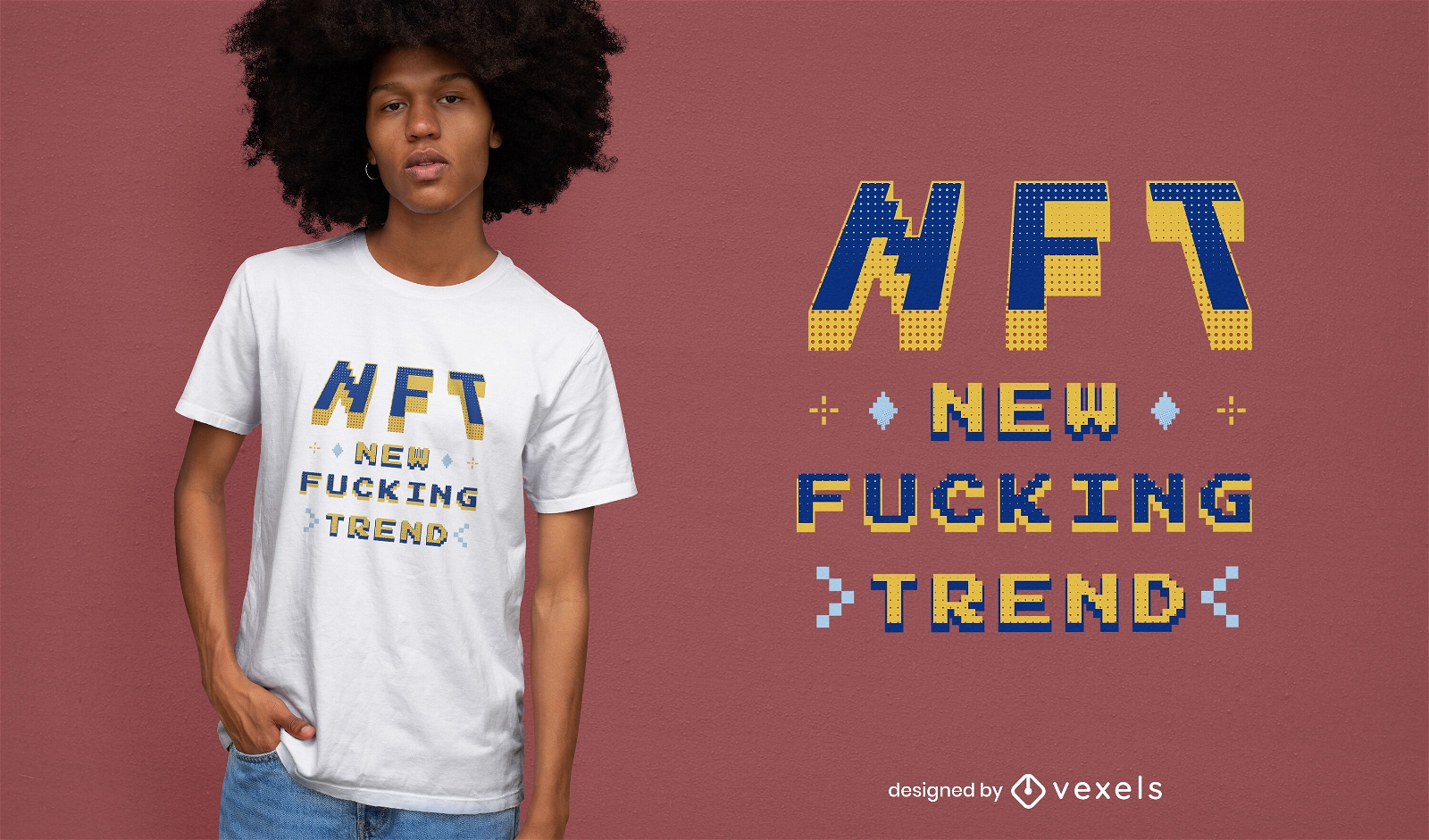 Design de t-shirt de pixel art tendência NFT