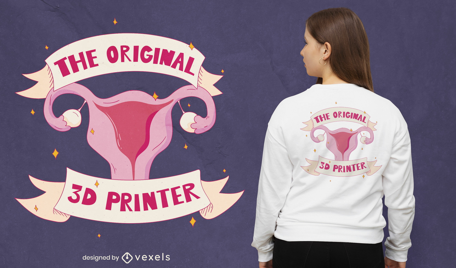 Design de camiseta com parte do corpo feminino do útero