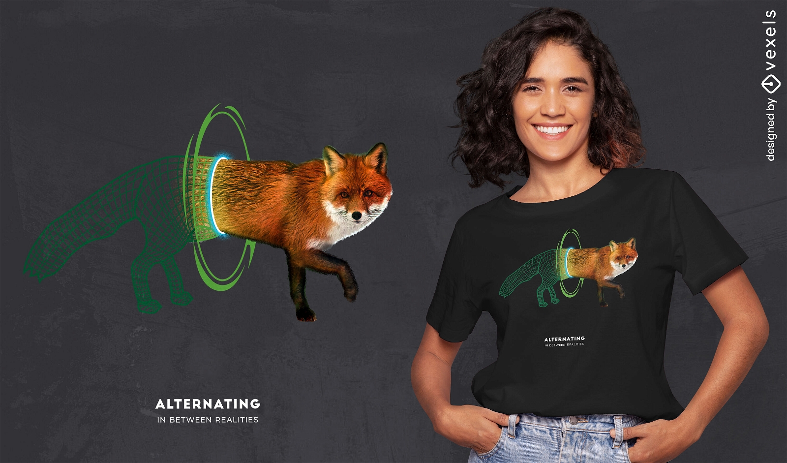 Animal raposa caminhando pelo portal t-shirt psd