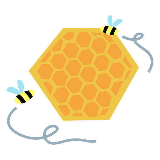 Naturaleza paisaje abejas y miel semi plana. Diseño PNG