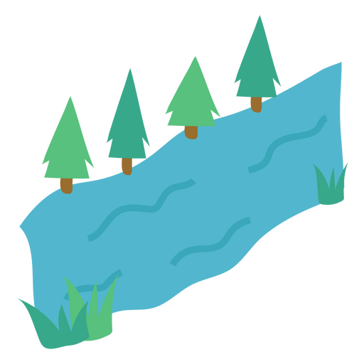 Naturaleza paisaje pinos en un río semi plano Diseño PNG