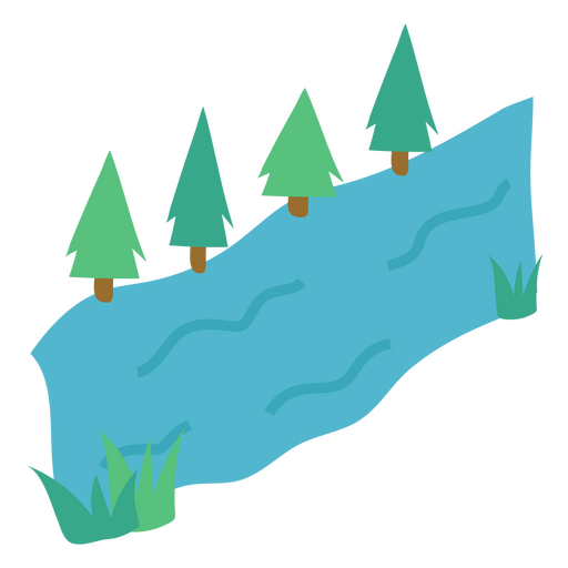Pinheiros de paisagem natural em um rio semi plano Desenho PNG