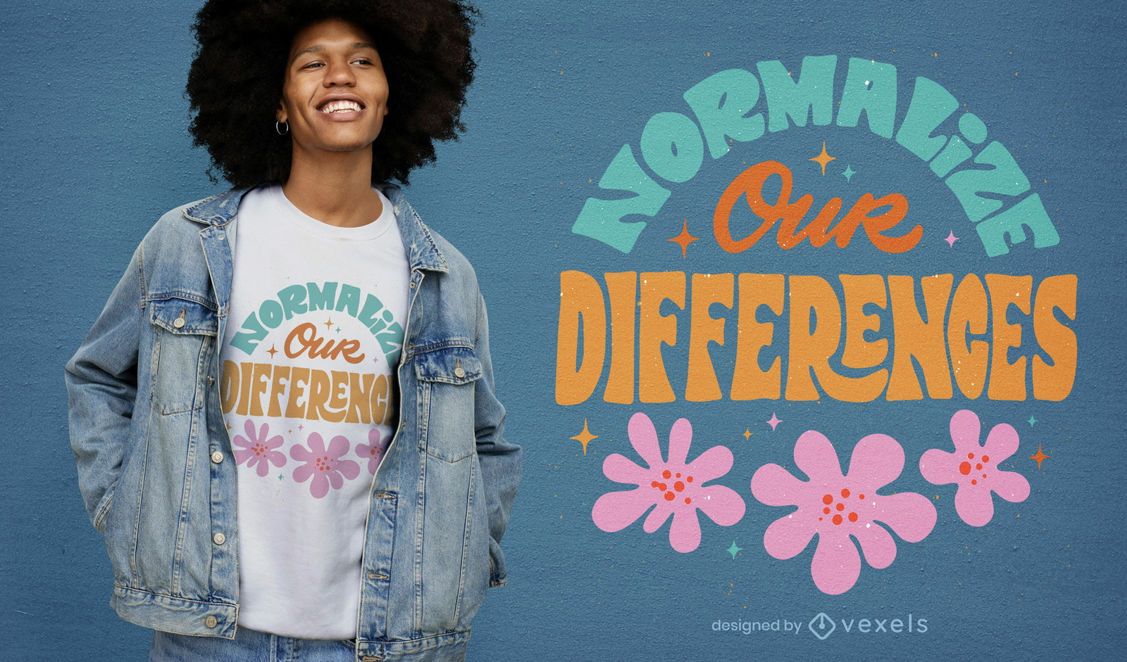 Design de t-shirt com citações florais de Neuro Diversity