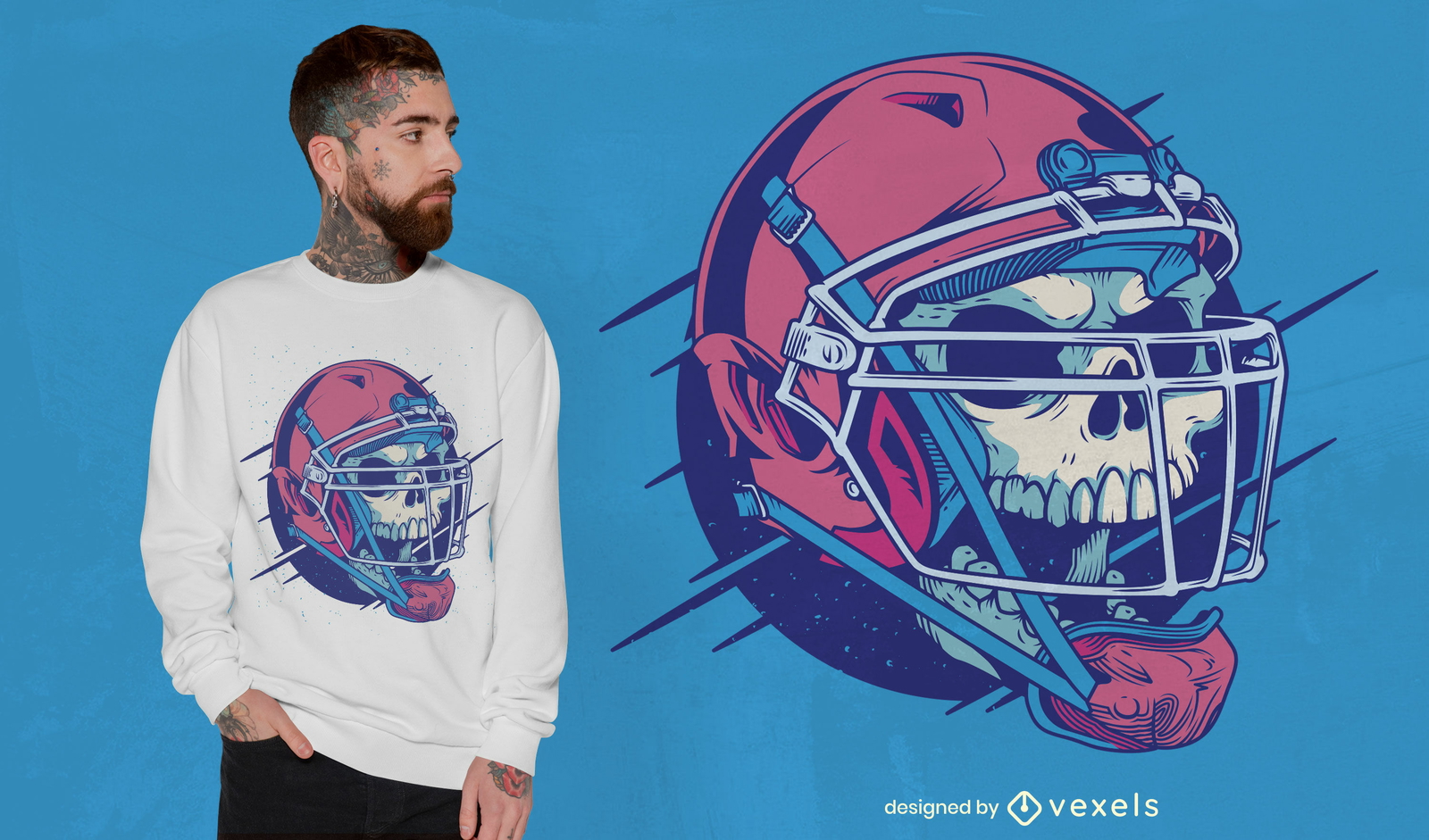 Totenkopf mit Fußballhelm-T-Shirt-Design