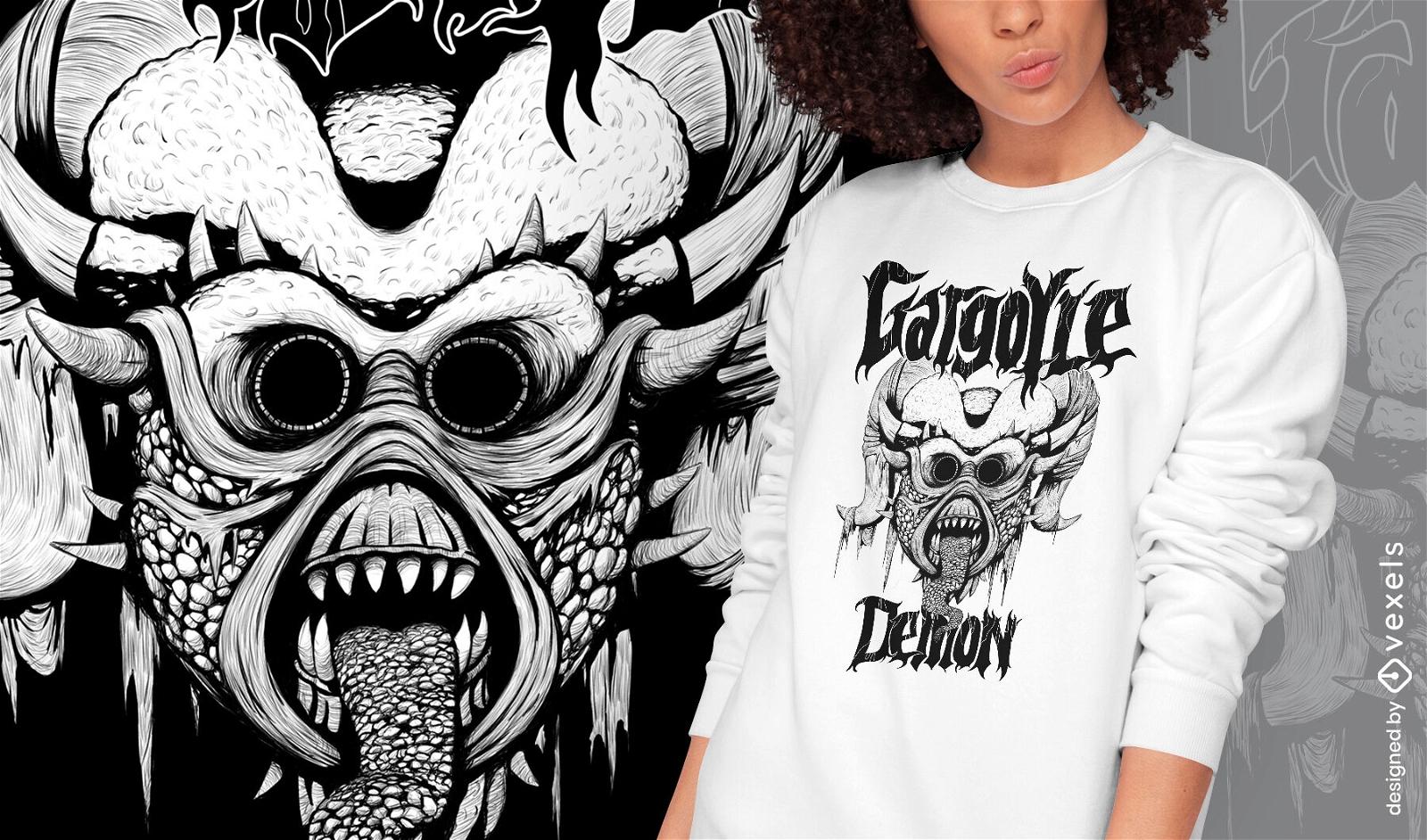 Gargoyle Dämon Monster handgezeichnetes T-Shirt PSD
