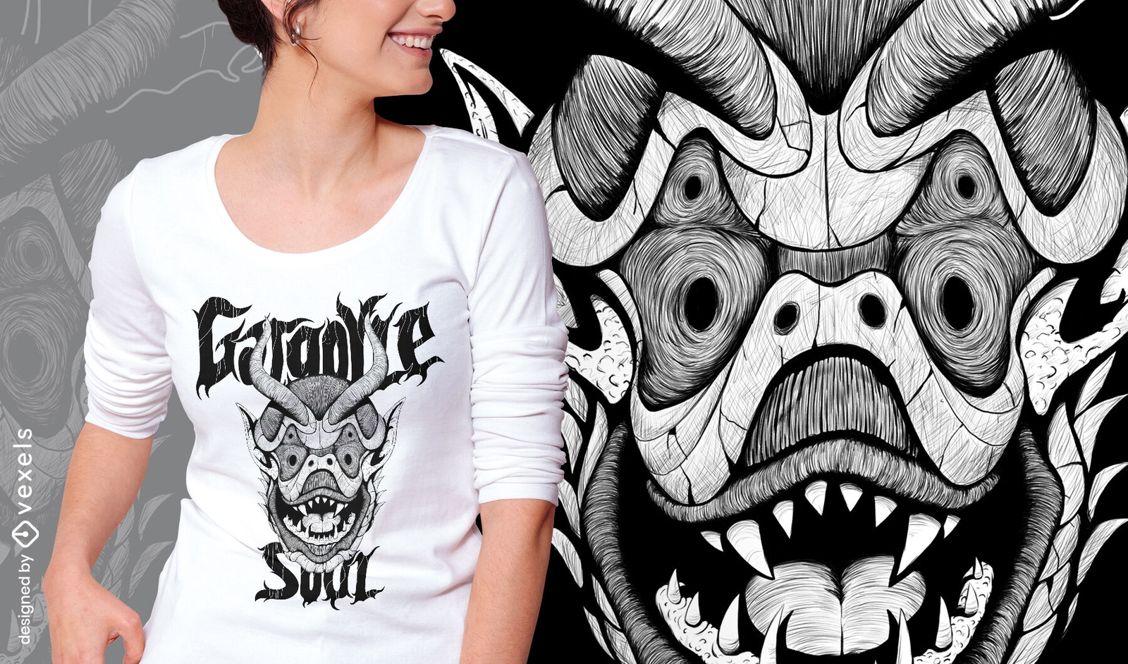 T-shirt desenhada à mão monstro Gargoyle psd