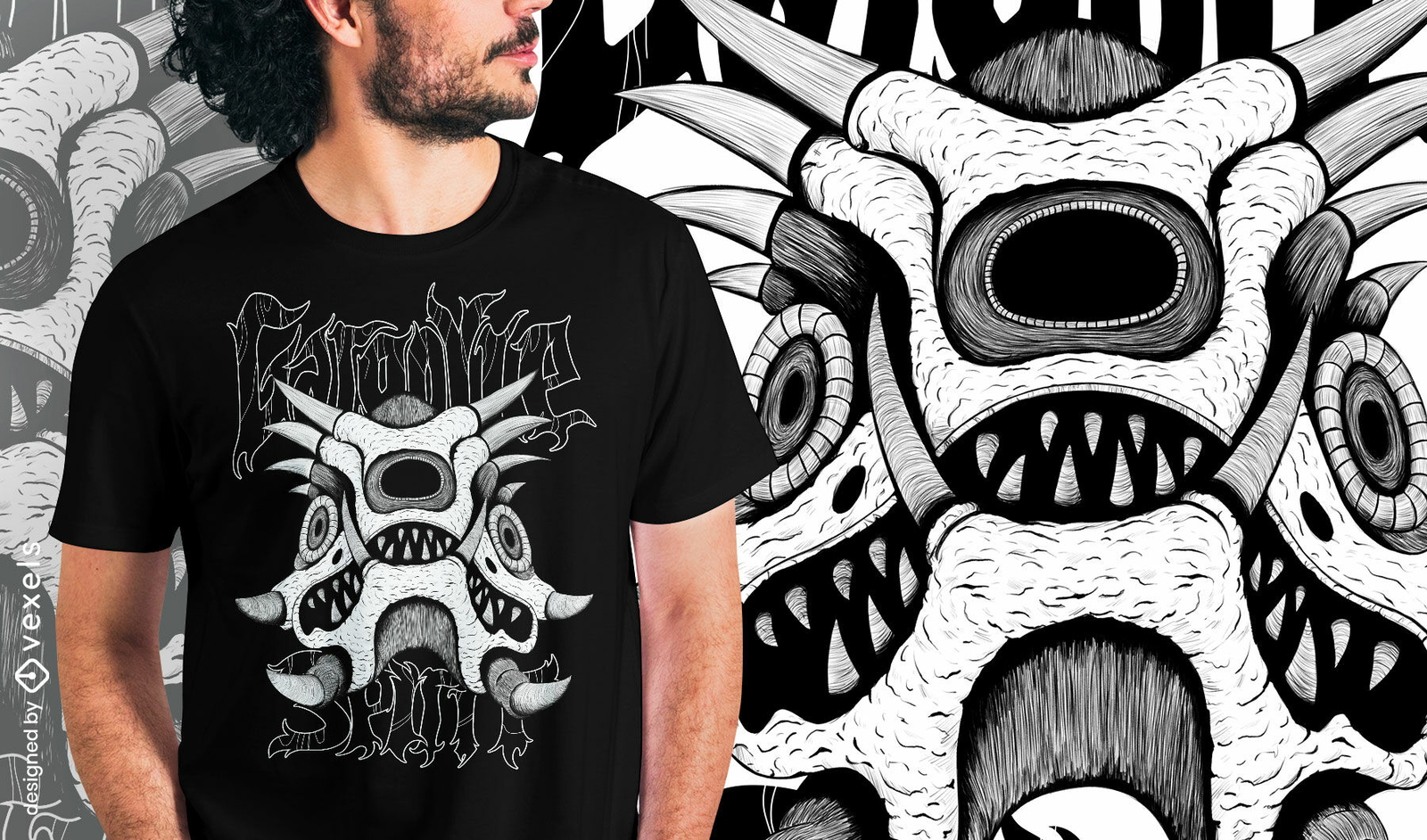 Camiseta desenhada à mão espírito monstro Gargoyle psd