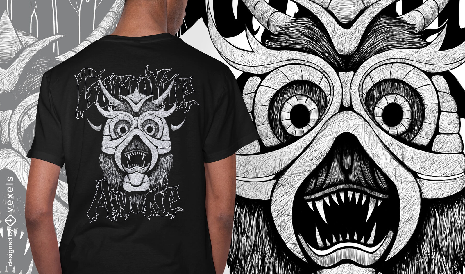 Camiseta de monstro de gárgula desenhada à mão psd