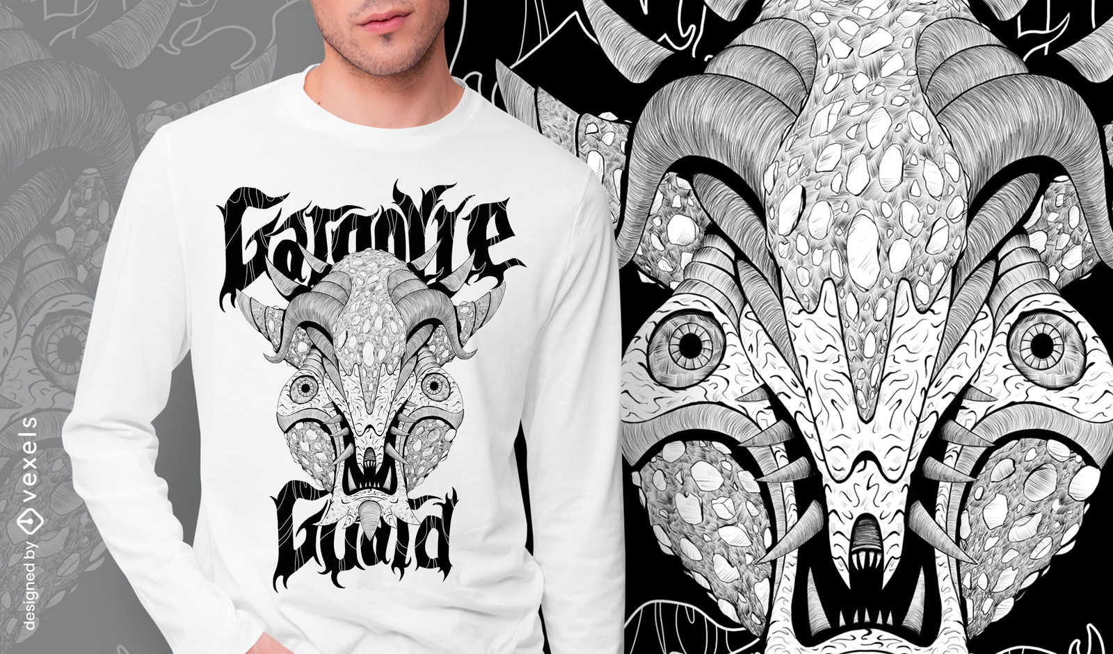 Gargoyle guard monster hand drawn t-shirt psd