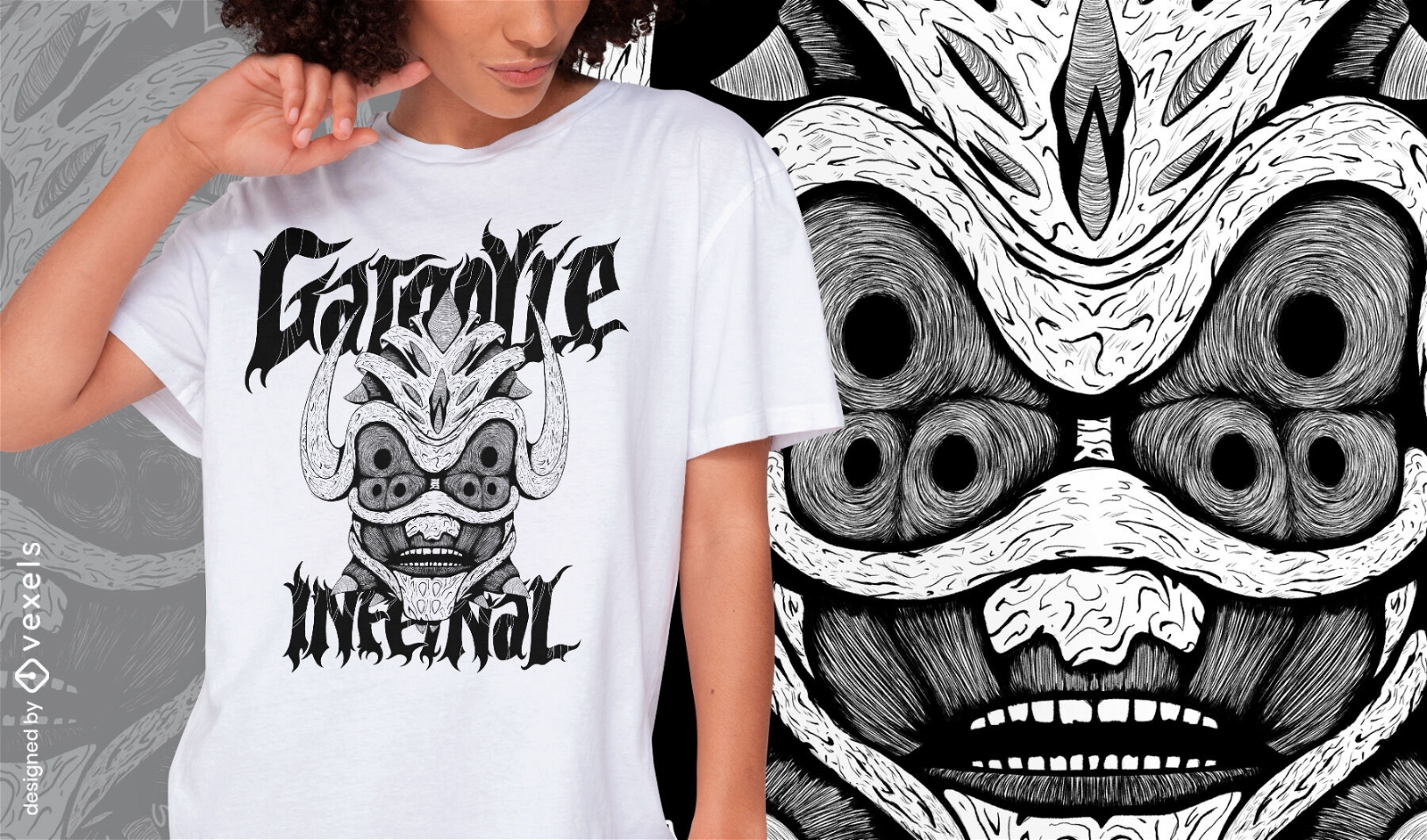 Devil Gargoyle Monster handgezeichnetes T-Shirt PSD