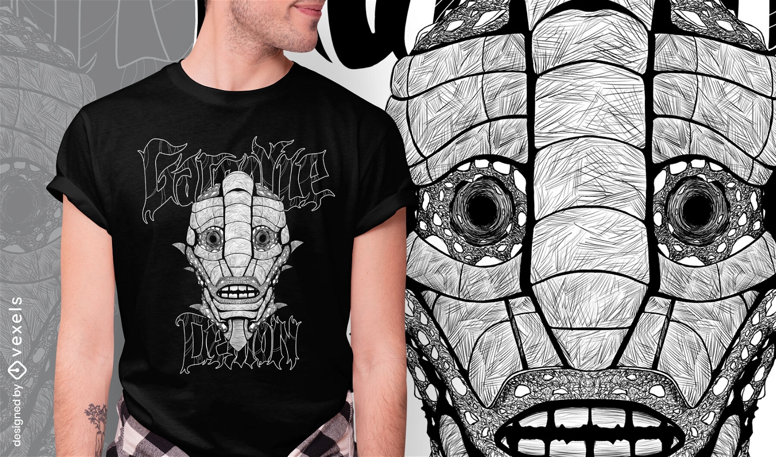Gruseliges Gargoyle Monster handgezeichnetes T-Shirt PSD