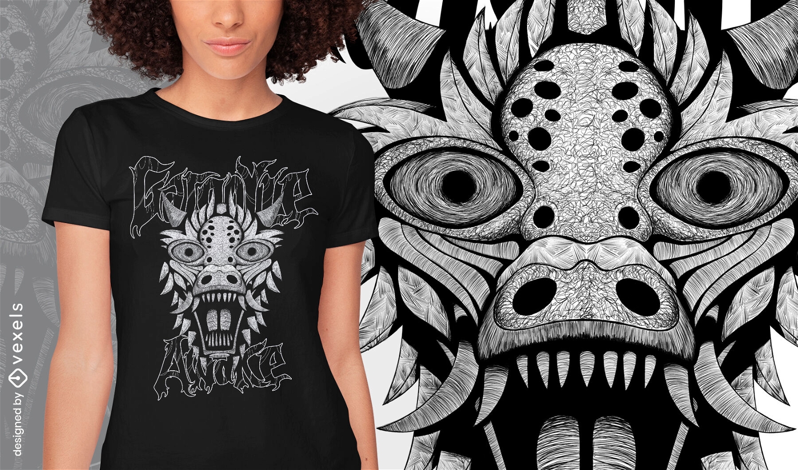 Gargoyle Drache Monster handgezeichnetes T-Shirt PSD