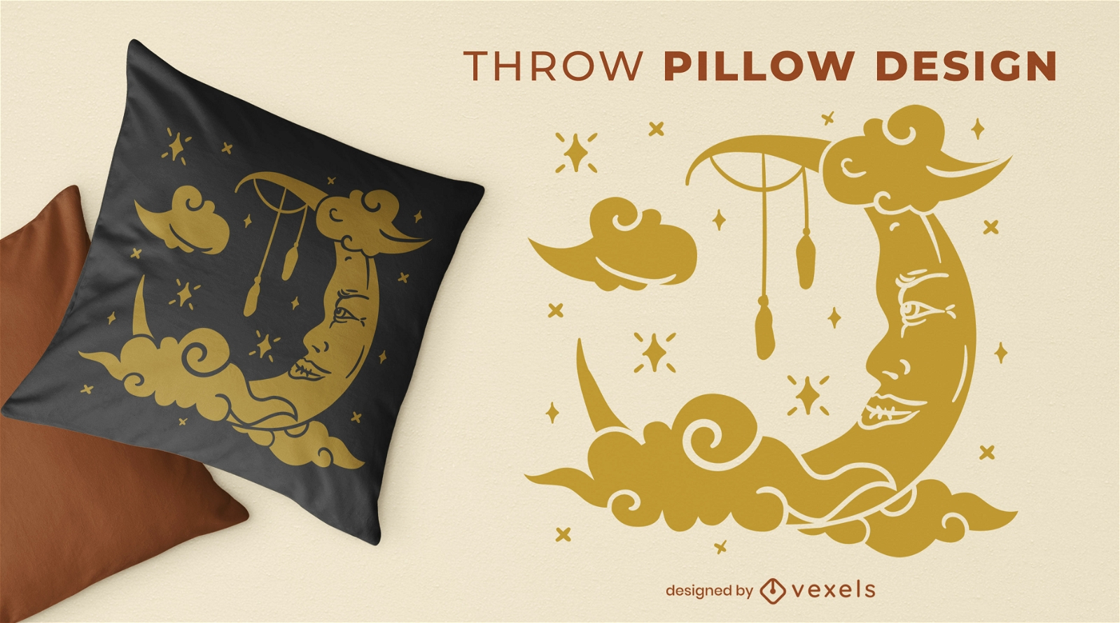 Mystical moon and night sky throw pillow design