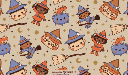 Cute witch character magical pattern design