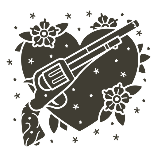 Wild west revolver and a heart cut out PNG Design