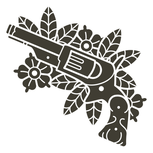 Wild west revolver in floral decoration cut out PNG Design